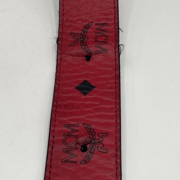 MCM Claus Red Visetos 24k Rolled Gold Buckle Belt Logo On Leather AS IS DAMAGED - Picture 15 of 16